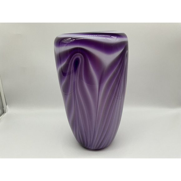 Dehanna Jones Seattle Art Glass Artist Purple Vase - Mid Century Linear Design - Picture 7 of 14